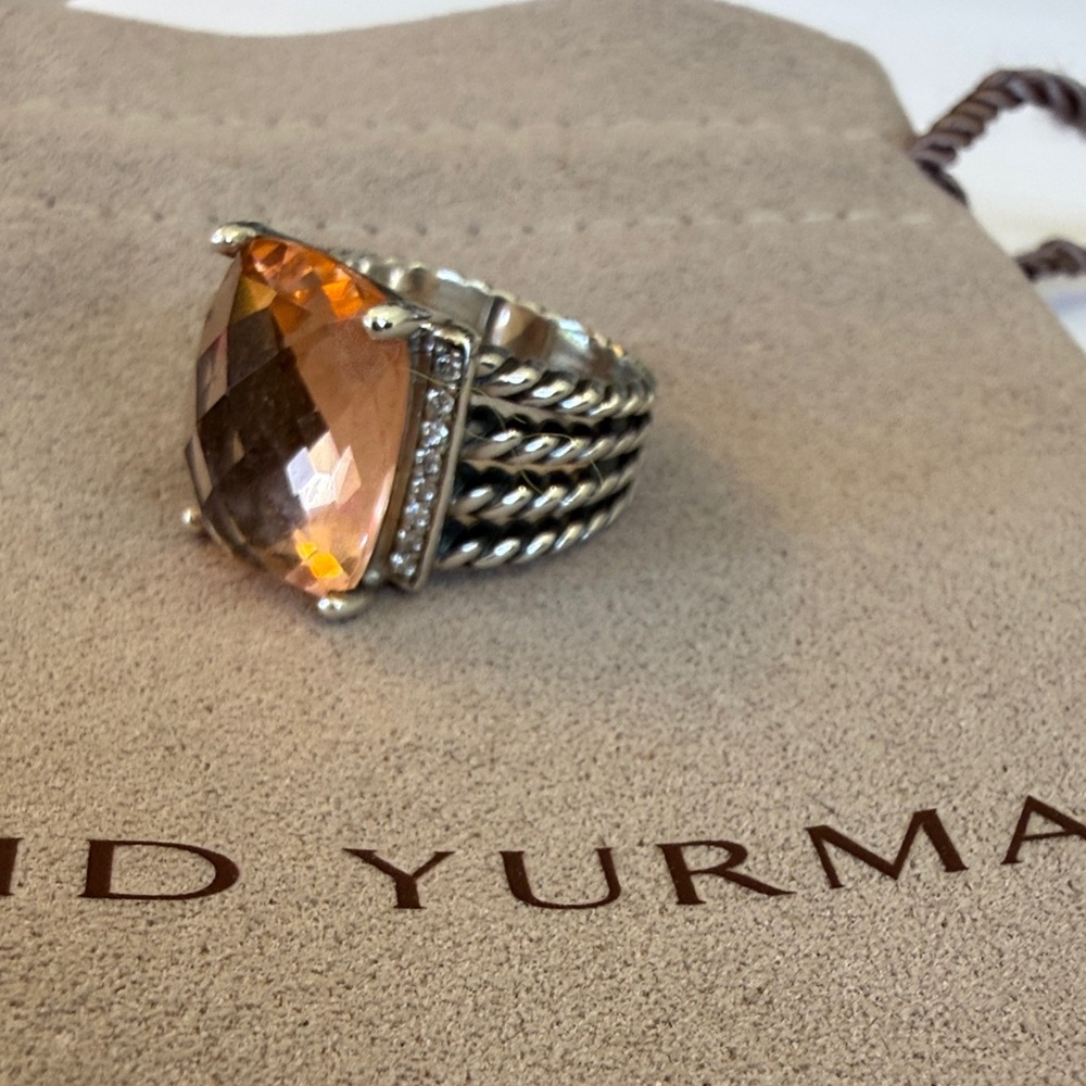 David Yurman Pink Champagne Stone Sterling Cable Ring size 6 - Picture 3 of 7